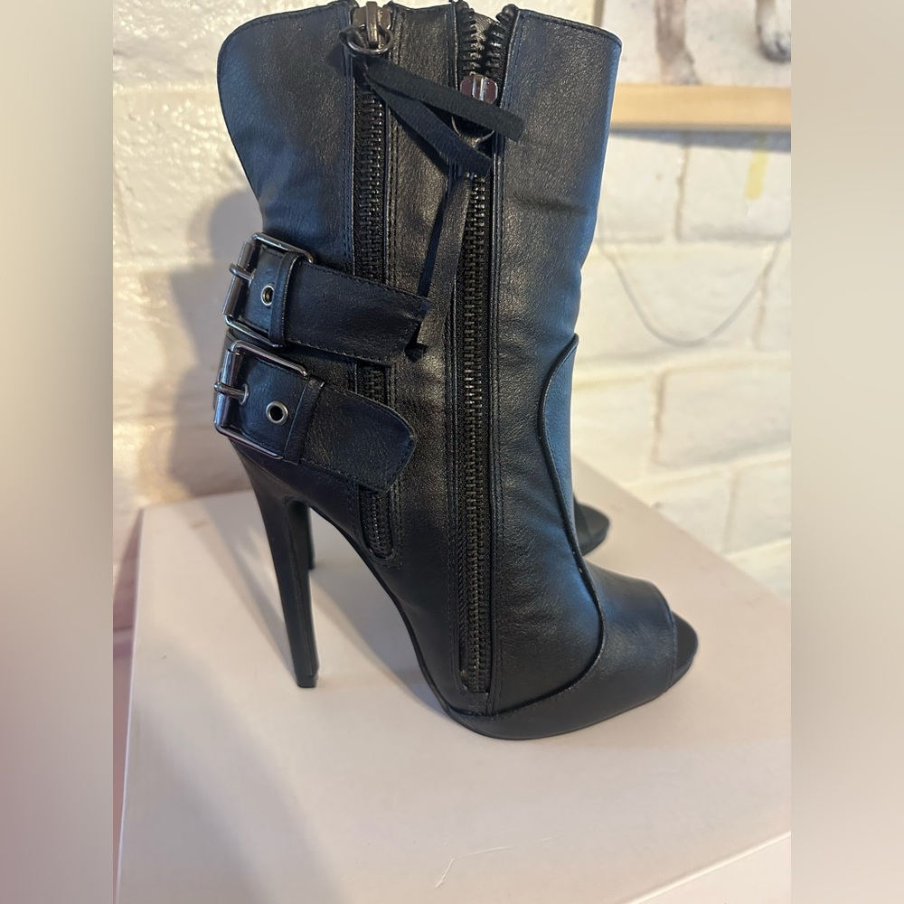JustFab Black Ankle Boots with Buckle Detail